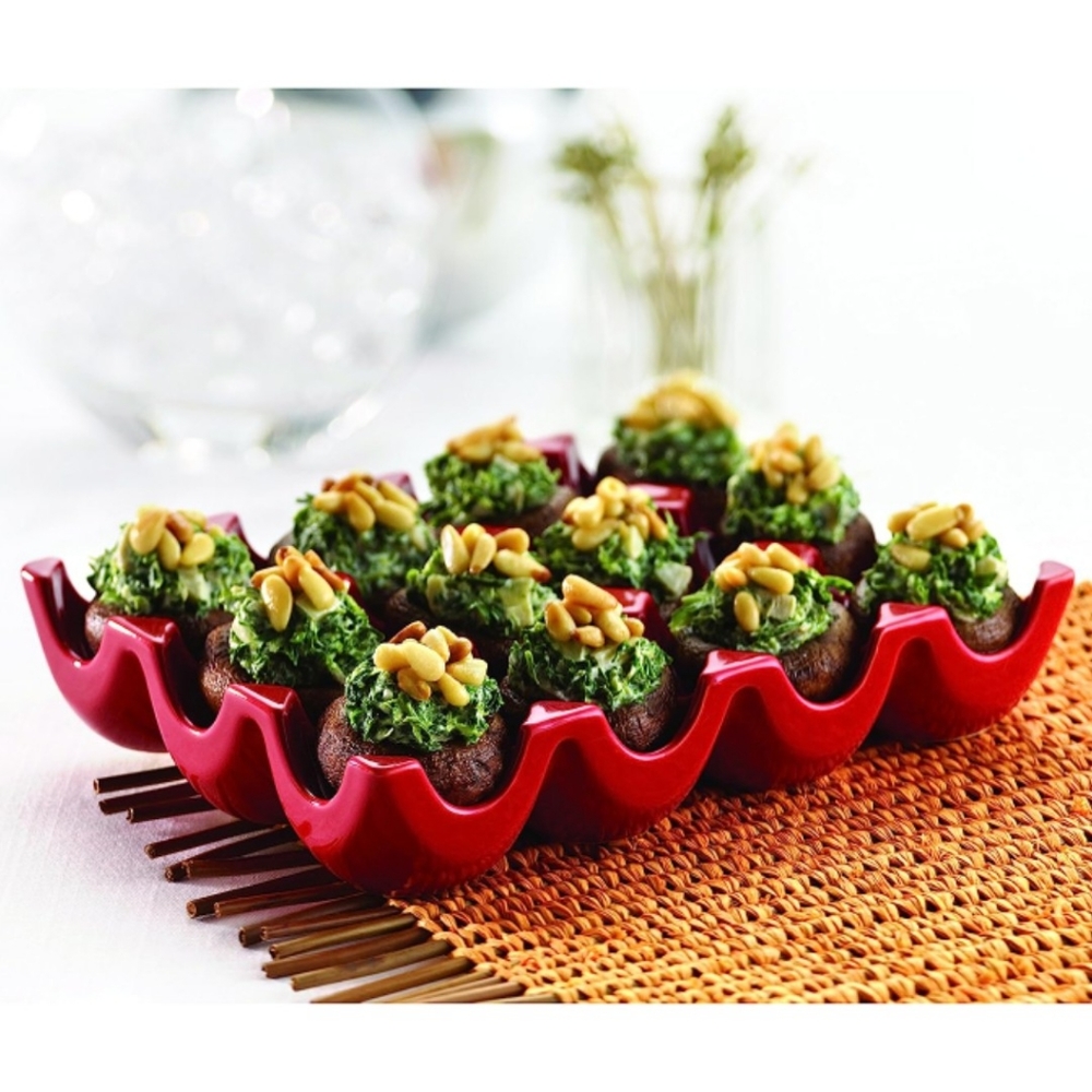 Rachael Ray Red Ceramic Dozen Egg Holder Deviled Egg Platter